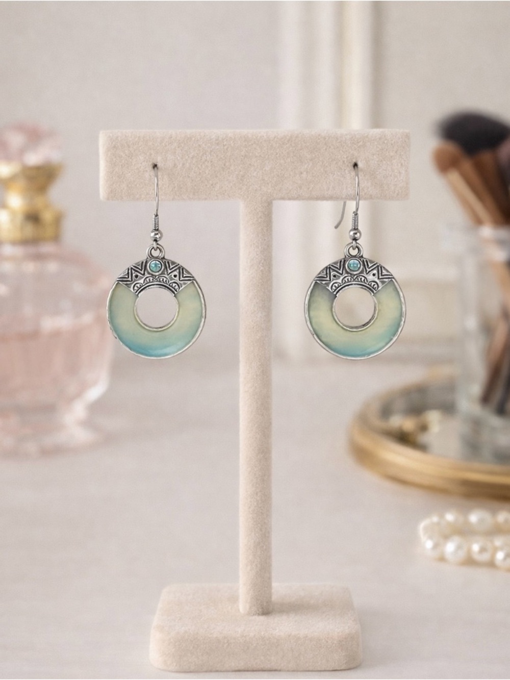 Mint Gradient Silver-Tone Circular Drop Earrings